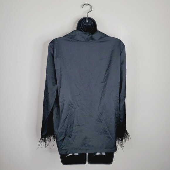 La Vie En Rose Glam Retro Old Hollywood Satin Feather Whimsigoth Pajama Shirt S - Picture 4 of 8